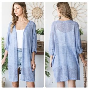 Blue Popcorn Fabric Open Cardigan/Kimono